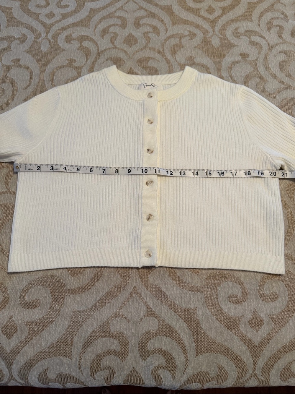 Jessica Simpson Ivory Ribbed Cropped Button Cardigan Sweater Small - Picture 8 of 13